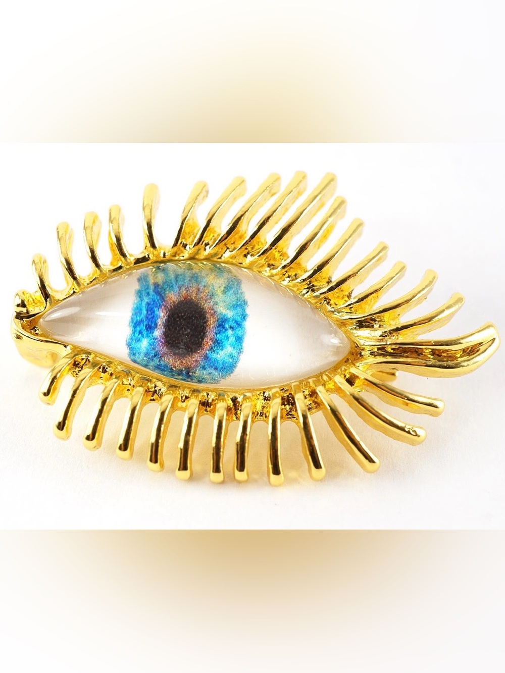 Stunning Eye Brooch, Luxury Blue Eyeball Pin, Vintage Magic Eye with Gold